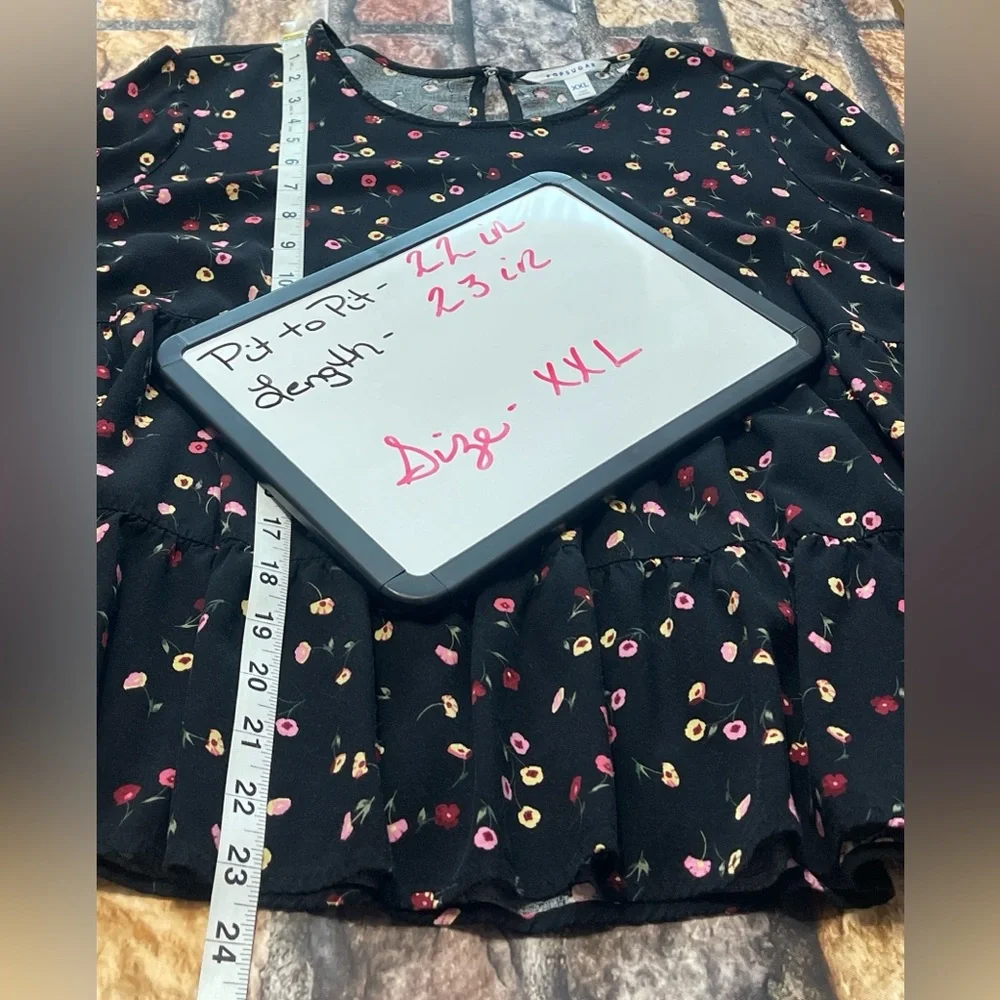 Popsugar Women Floral Babydoll Blouse Long Sleeve Black Sz XXL Fairy Boho Flowy - Picture 10 of 10